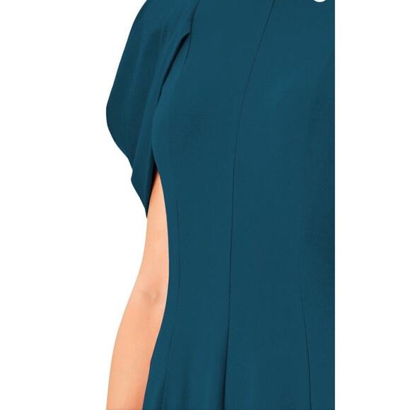 eShakti Midi Dress Size M Blue Fit Flare Asymmetric Puff Sleeve Jersey Cotton - Picture 4 of 14